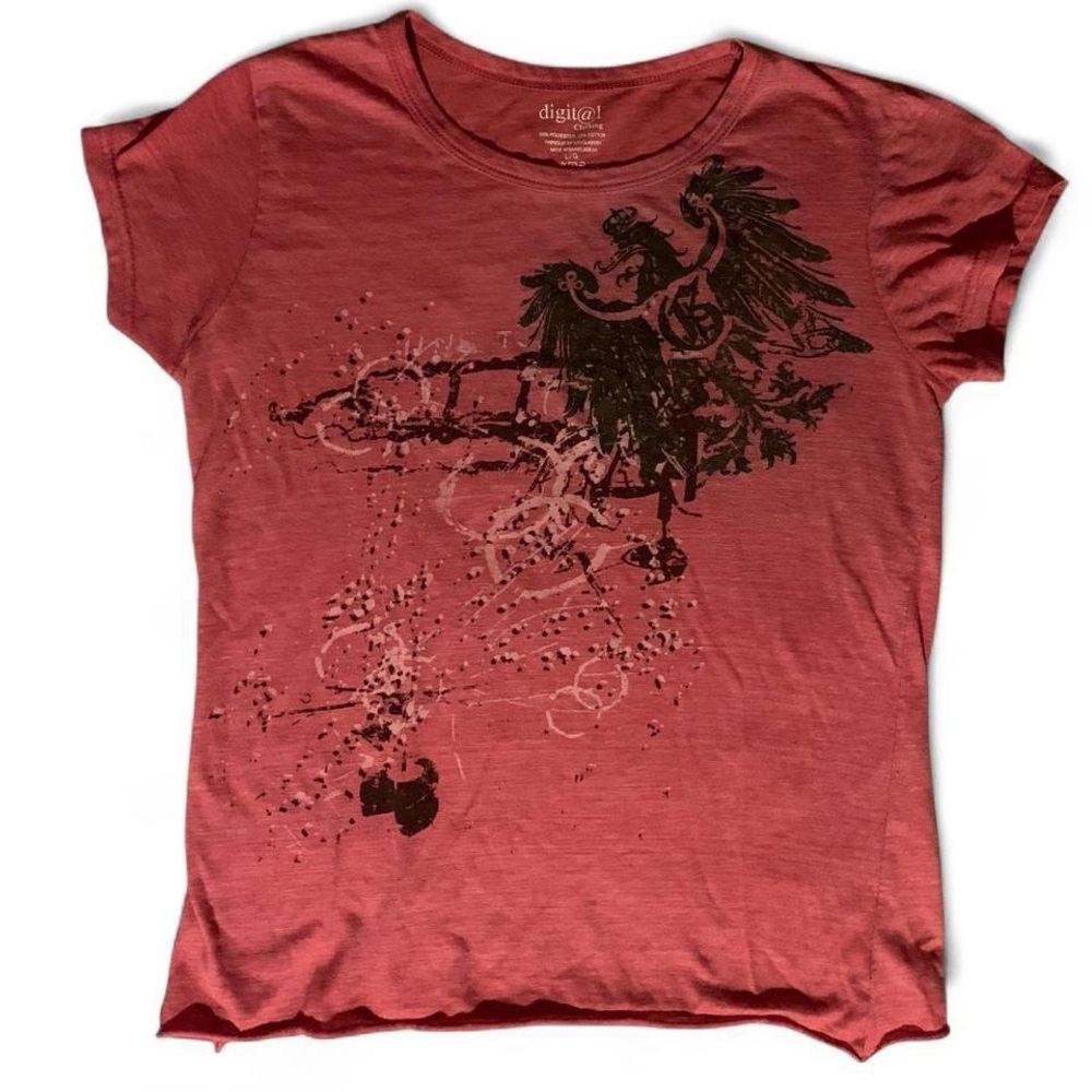 Digital Red Y2K Baby Tee with Eagle Graphic
